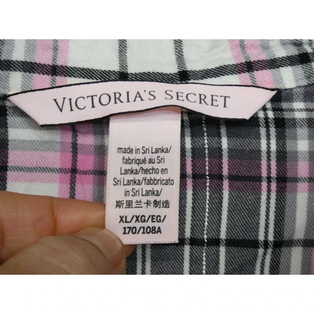 Victoria's Secret Womens Pajama Set XL Pink Plaid Button Up Sleepwear Drawstring